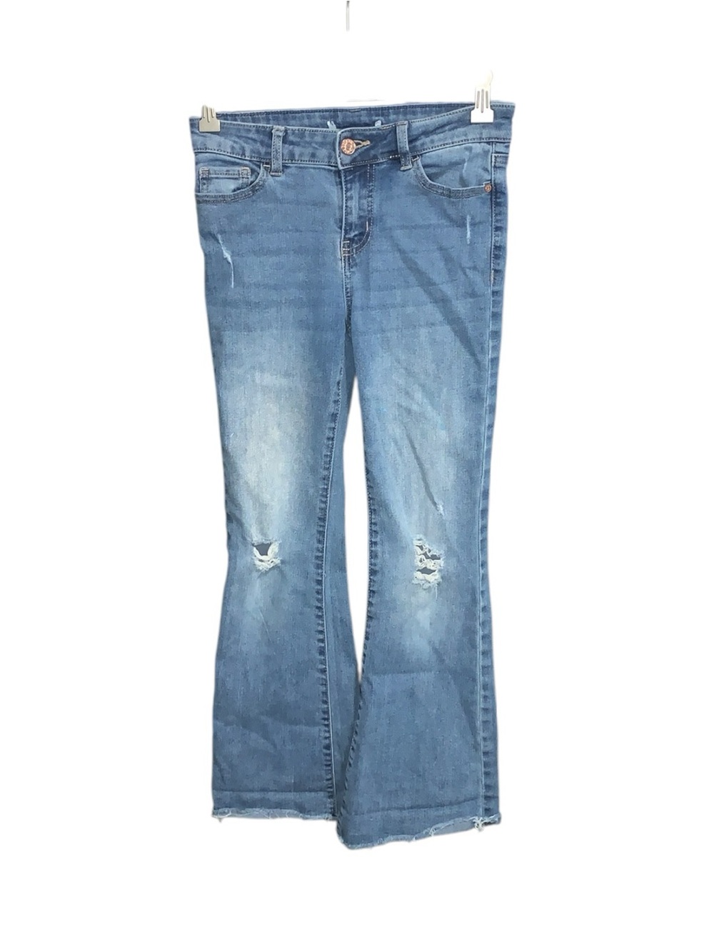 Celebrity Pink Distressed Blue Denim Flare Jeans Girls Large Fringe Wide Leg